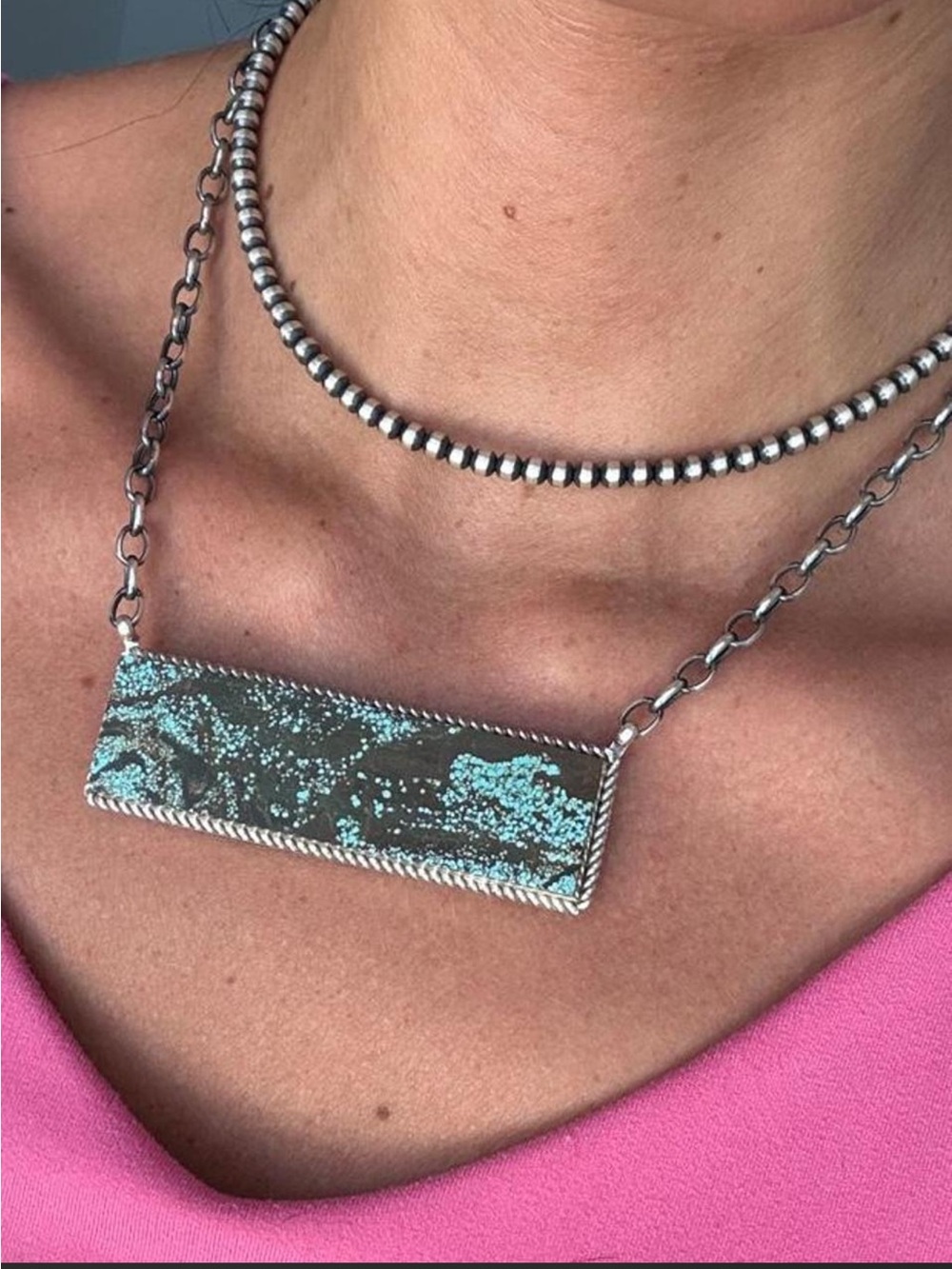 GIANT Mine 8 Turquoise Bar Necklace